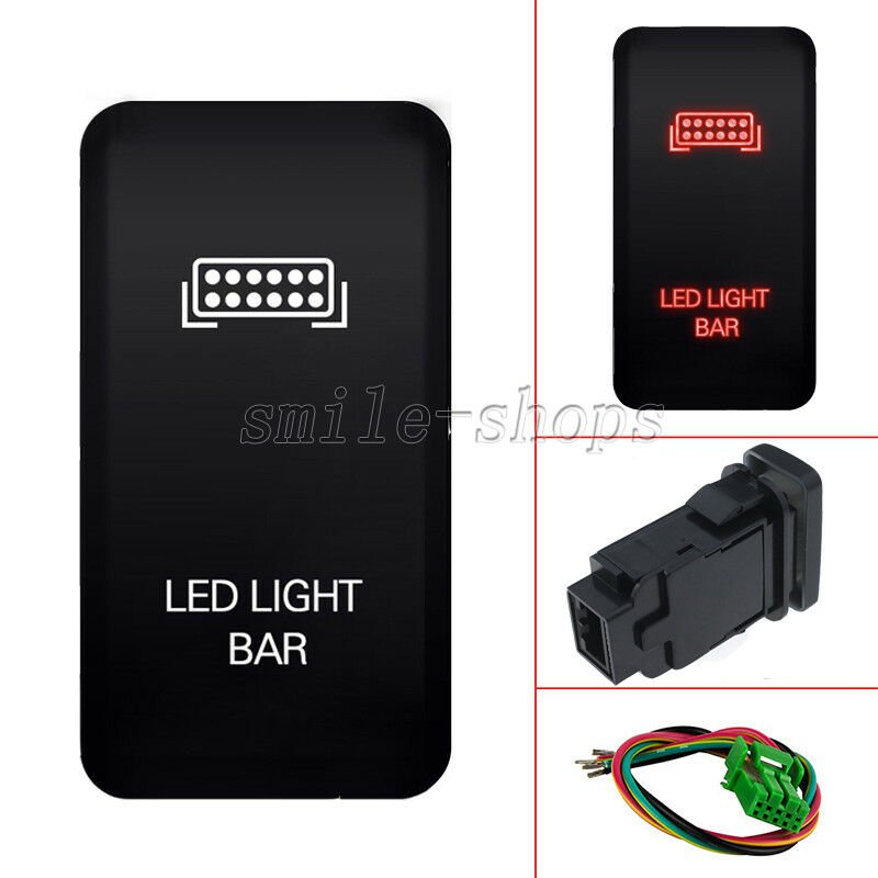 Push Switch Button Red LED Light Bar with Connector Wire Kit For Toyota