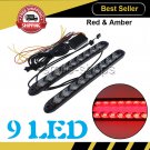 Red Amber Flowing 9LED Car Knight Light Strip Arrow Flasher DRL Turn Signal Lamp