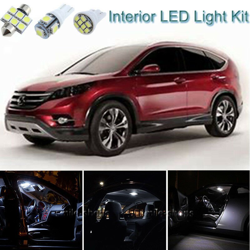 8pcs Bright White Interior LED Light Package Kit Deal For Honda CR-V 2007-2011