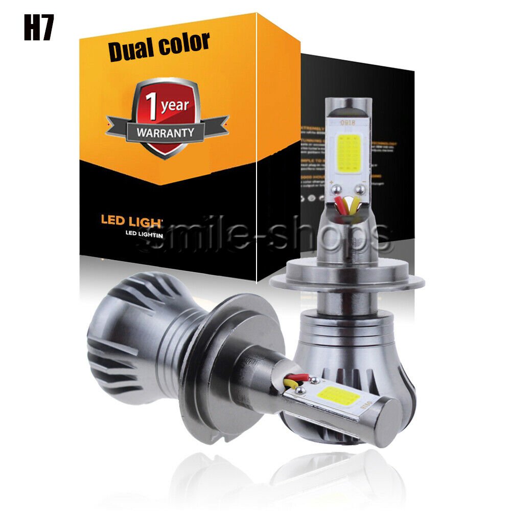 2pcs COB H7 24W 2400LM LED Fog Light Bulbs Car Driving Lamp DRL White Amber Blue