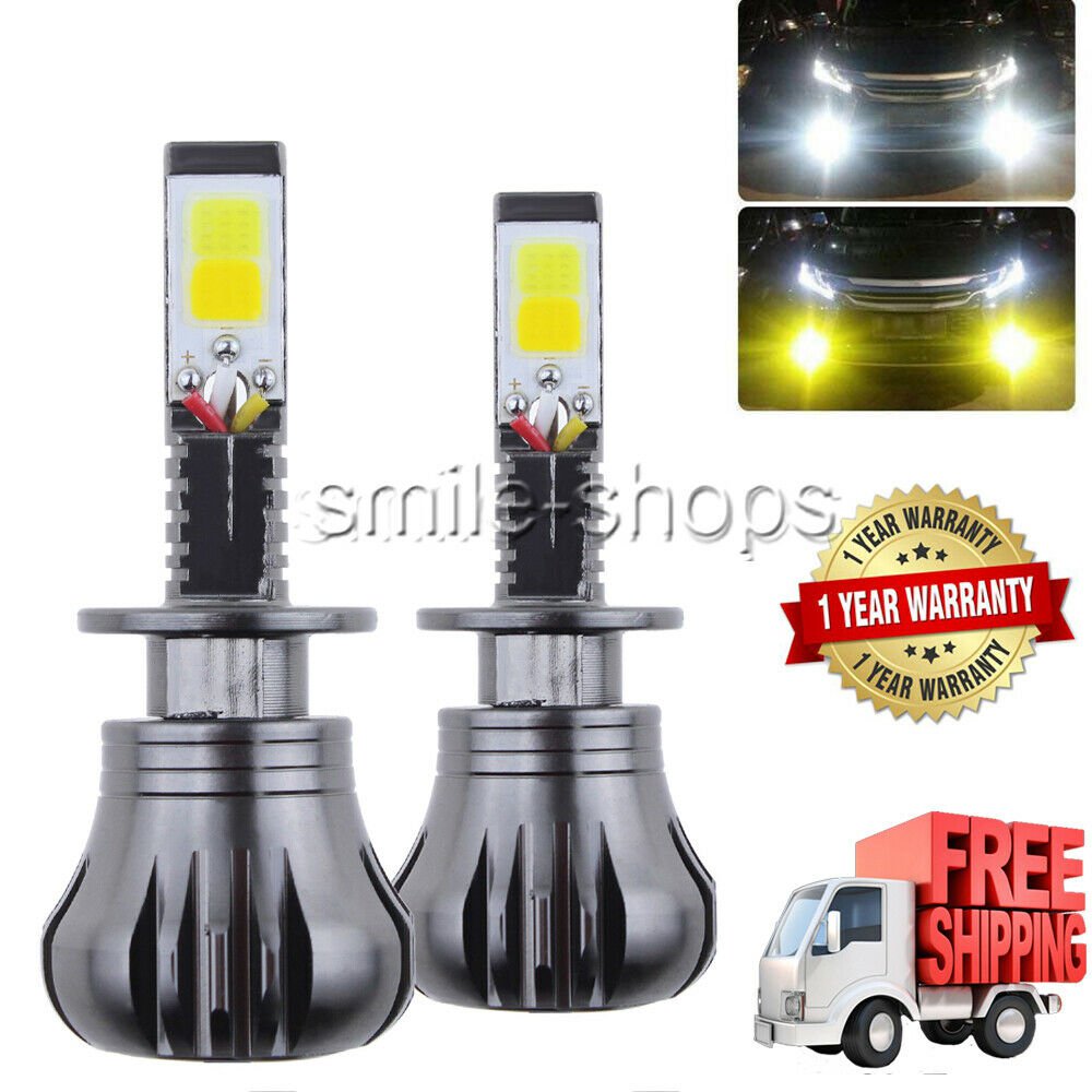 2pcs 24W H1 Car LED Fog Light Driving Bulb 2400LM Dual Color White Yellow Kit