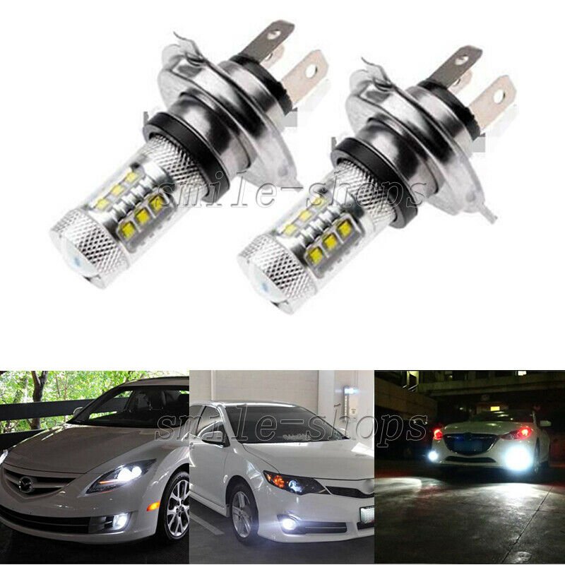 2pcs 6000K White H4 9003 HB2 80W LED Projector Fog Daytime Running Light Bulbs