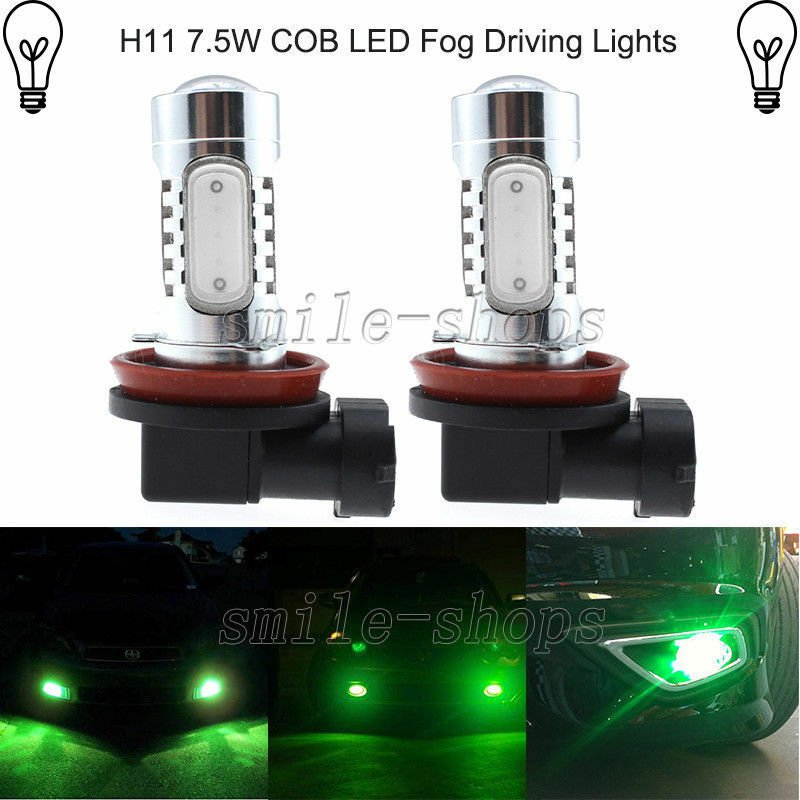 2pcs Green 7.5W H11 COB LED Car Truck Fog Driving Replacement Light Bulbs DRL