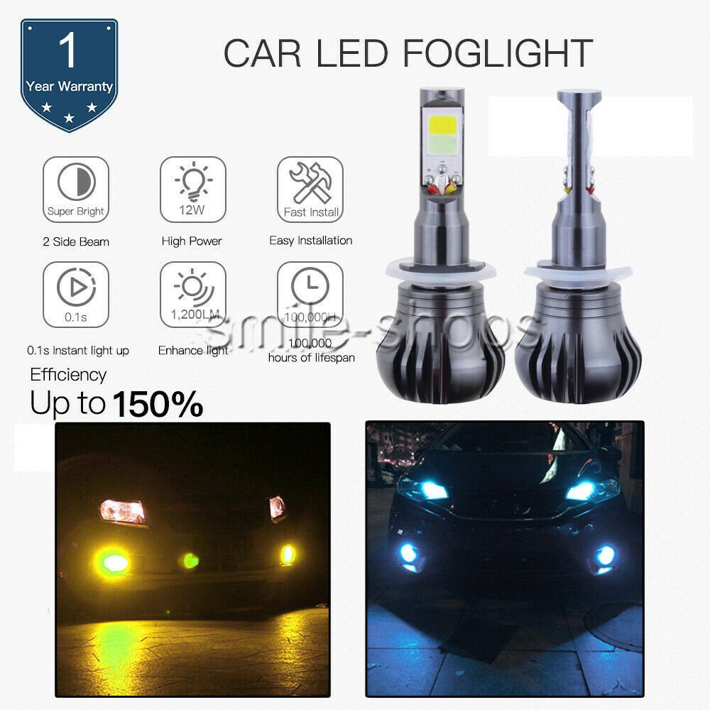 2Pcs Ice Blue/Amber LED Light 880/881 899 COB Bulb Dual Color Kit For Fog Light