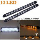 12 LED White Amber Flowing Knight Light Strip Arrow Flasher DRL Turn Signal Lamp