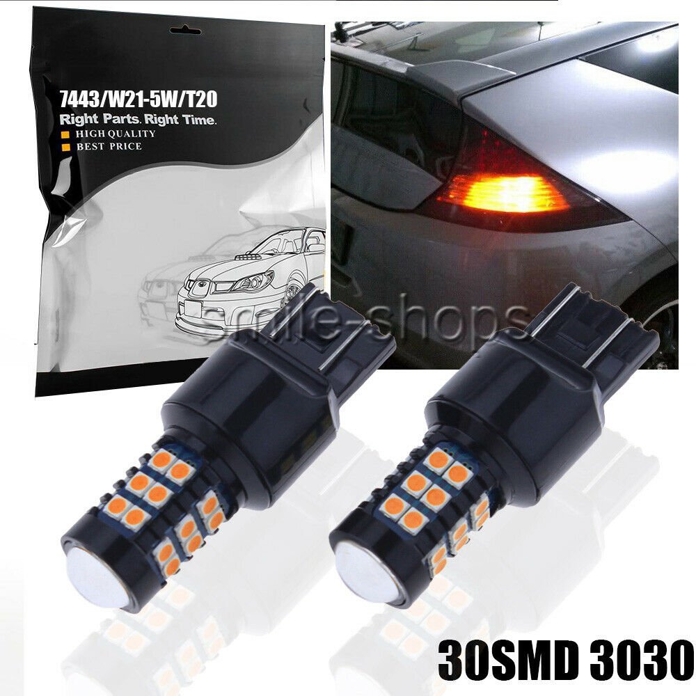 2X Amber Yellow 30SMD 3030 Tail Turn Signal Car LED Light Bulbs 7443 7440 W21-5W