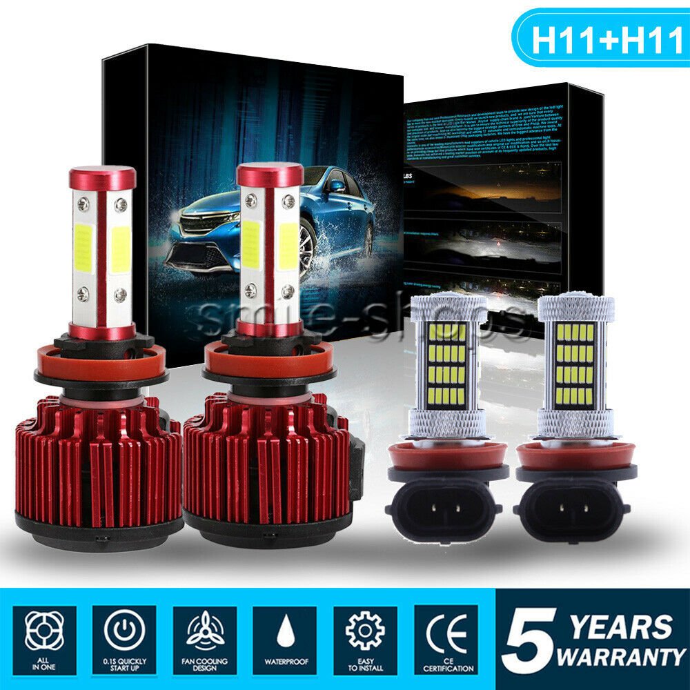 4Pcs LED Headlight Bulbs H11+H11 Combo 2000W 560000LM High Low Beam Fog Lights