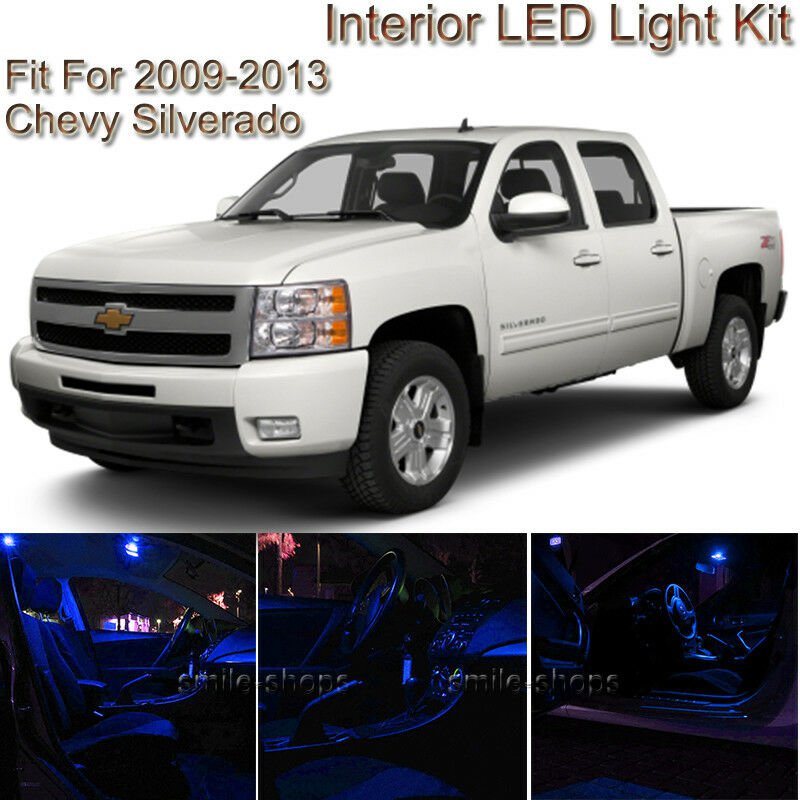 For Chevy Silverado 2009-2013 Bright Blue Interior LED Light Package Kit - 12Pcs
