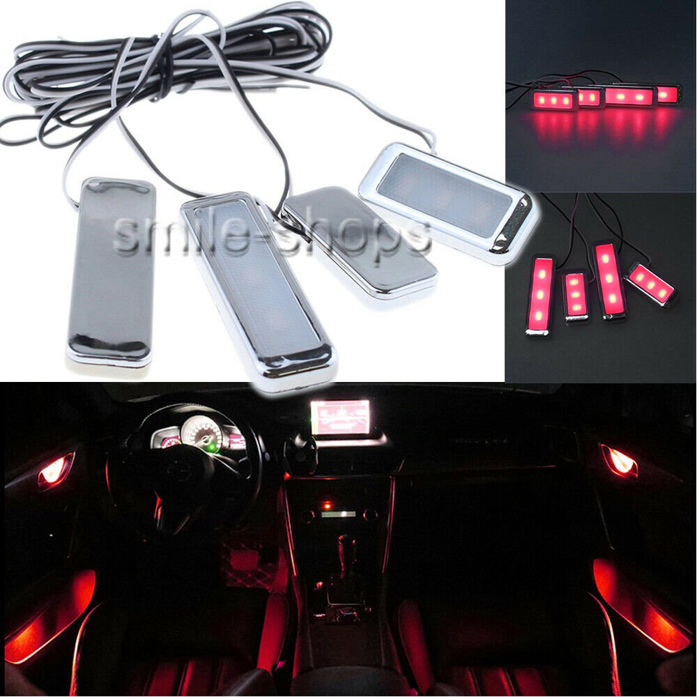 4Pcs Red LED Inner Door Handle Bowl Armrest Interior Atmosphere Decoration Light