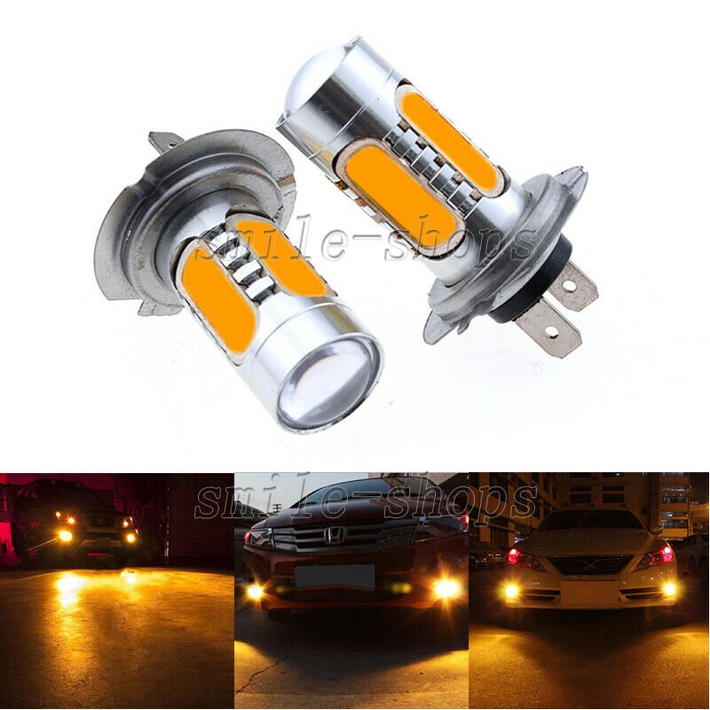 2pcs H7 High Power 11W Amber COB LED Projector Bulbs For Car Fog Driving Lights