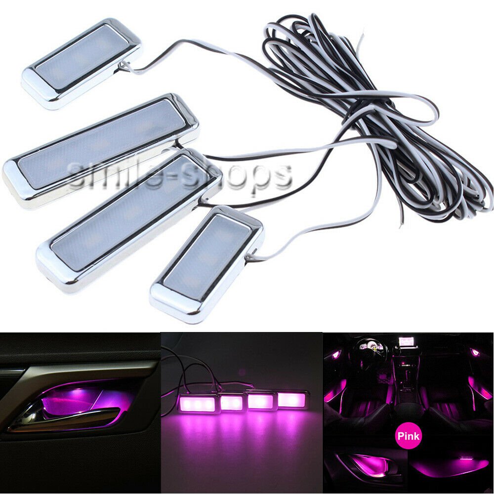 4Pcs Bright Pink Car Auto Truck Inner Door Handle Bowl Armrest Atmosphere Light