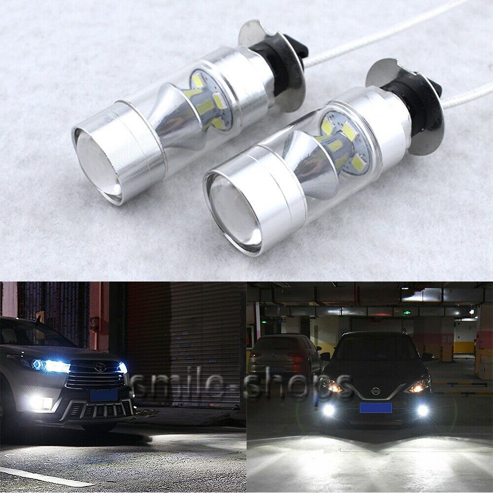 2Pcs HID White H3 100W LED Fog Light Driving Bulb DRL For Subaru Cadillac Kia