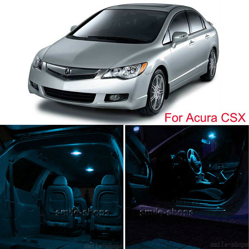 10pcs Ice Blue Interior LED SMD Light Bulbs Package Kit For 2006-2011 Acura CSX