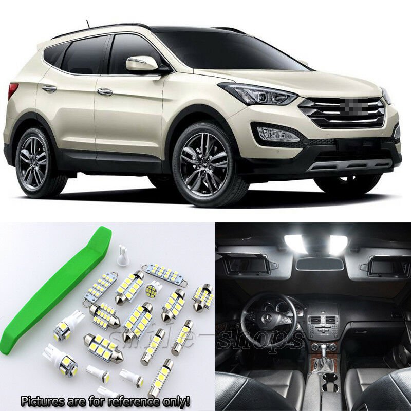 Xenon White 10pcs Interior LED Light Kit for 13-16 Hyundai Santa Fe + Free Tool