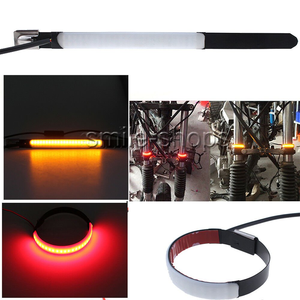 2X 18SMD Motorcycle Fork Turn Signals Light Amber Red LED Strip For Clean Custom