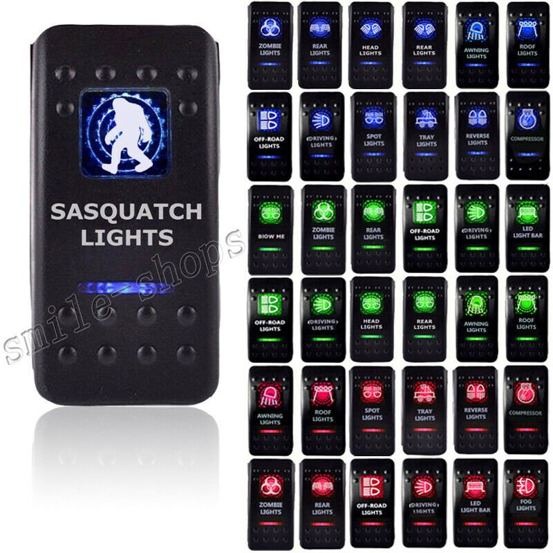 Blue Light LED Sasquatch  12V 20A 10A 5-pin Rocker Toggle Switch Car Boat Truck