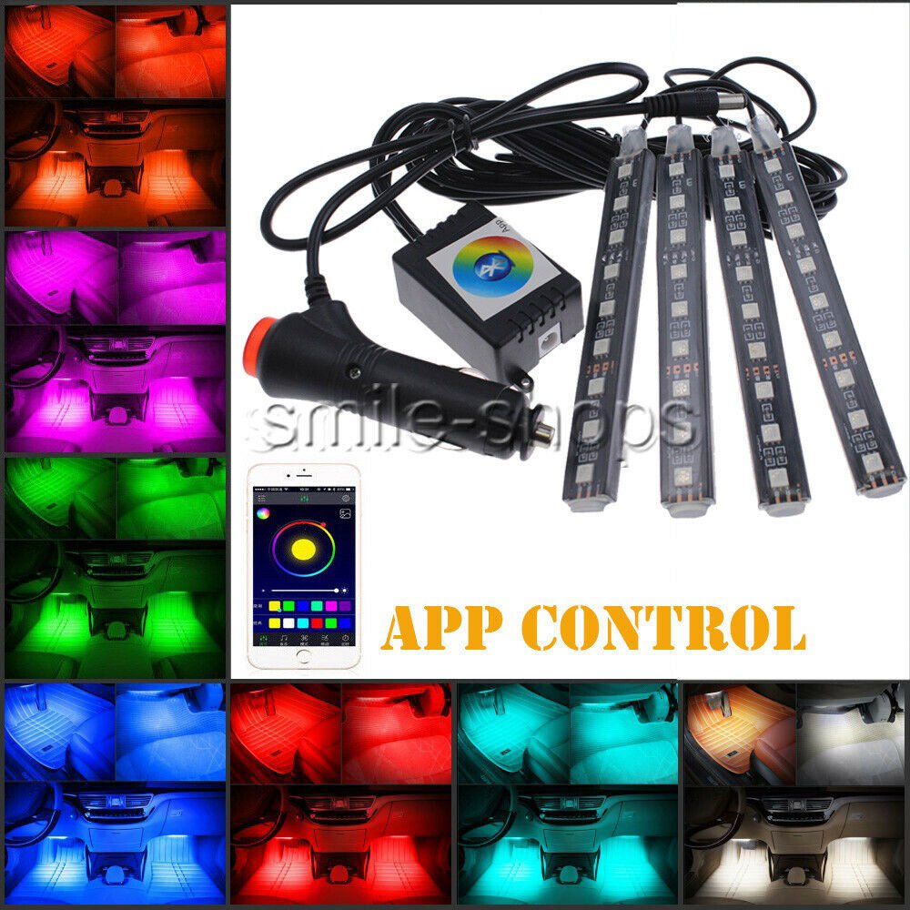 36LED Car Interior RGB Floor Light Strip Phone App Control Cigarette Lighter