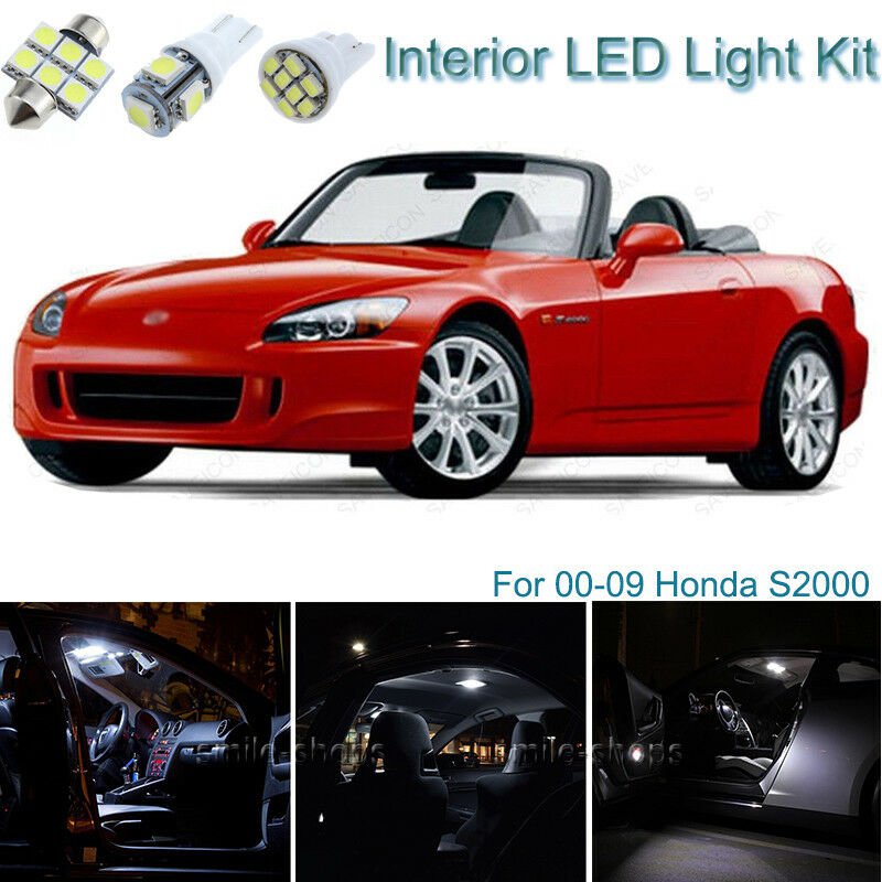 7pcs Premium White Interior LED Light Package Kit Deal For Honda S2000 S2K 00-09