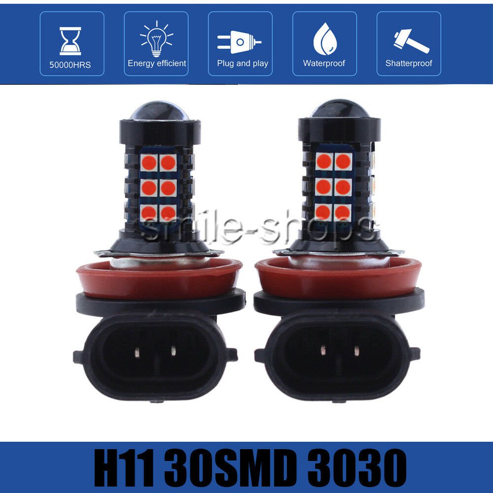 2pcs Red H8 H11 H9 30SMD 3030 Chip LED Lens Bulbs For Car Driving Fog Light 12V