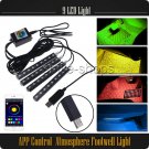 RGB 9 LED Strip Car Interior Floor Atmosphere Light Bluetooth App Voice Control
