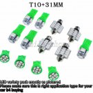 13pcs Green LED Lights Interior Kit for T10 & 31MM Map Dome + License Plate