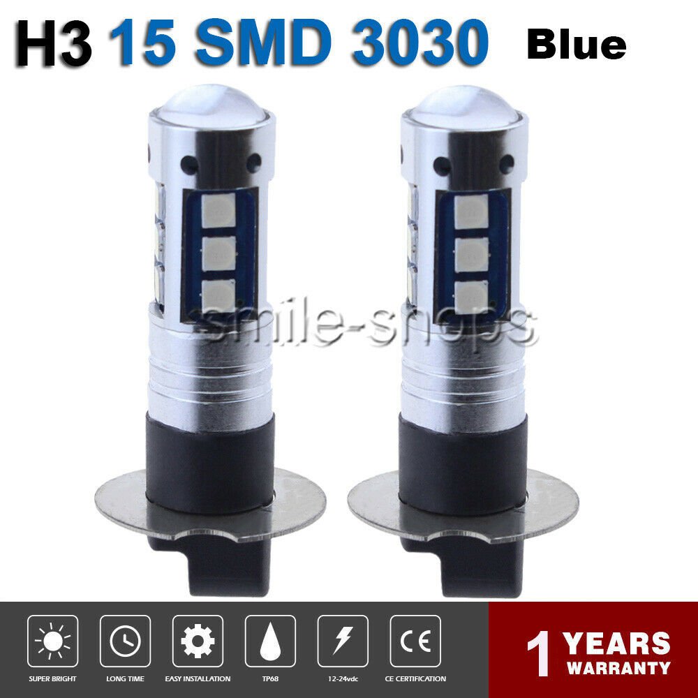 Pair Bright Blue H3 1500LM High Power 15 3030 SMD LED Bulb For Fog Driving Light