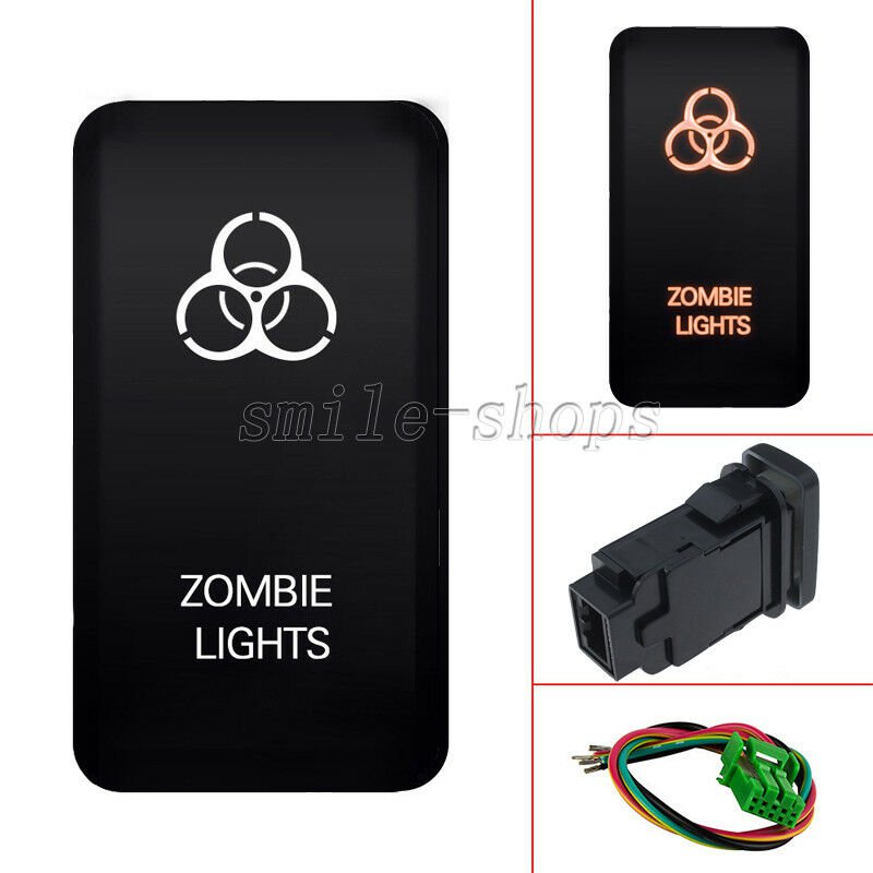 Push Switch Orange LED Zombie Lights + Connector Wire For Toyota 40mm*20mm
