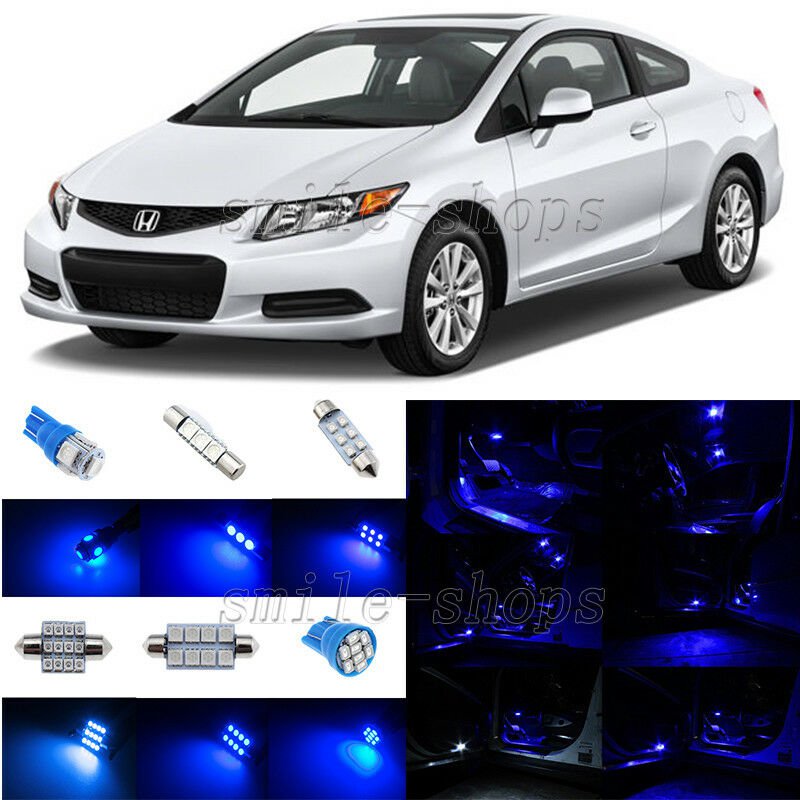 6pcs Blue LED Interior Light Package Fit For 2006-2012 Honda Civic Coupe & Sedan