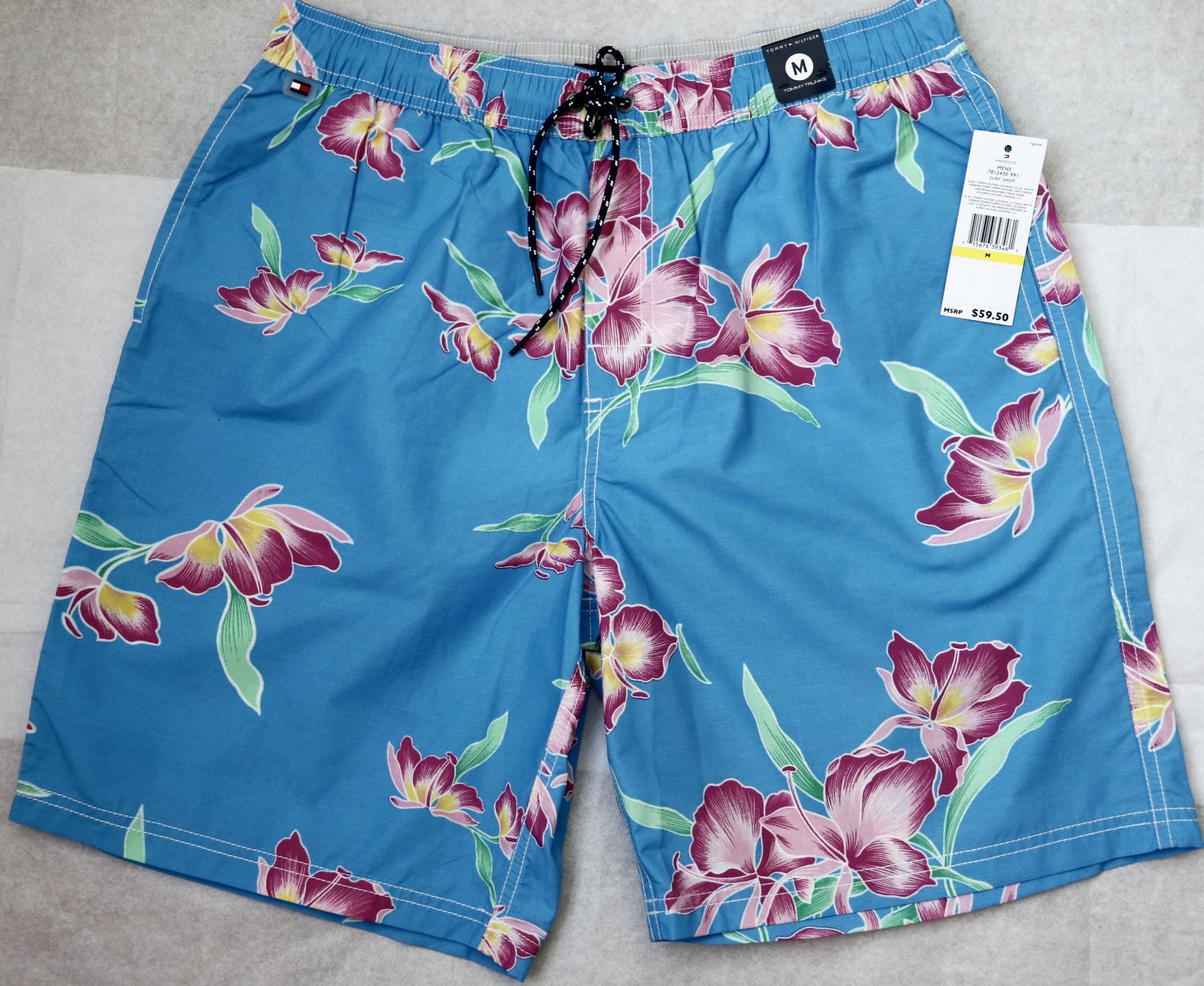 Tommy Hilfiger Swim Shorts Floral Trunk Medium M Blue Bathing Suit Men`s New