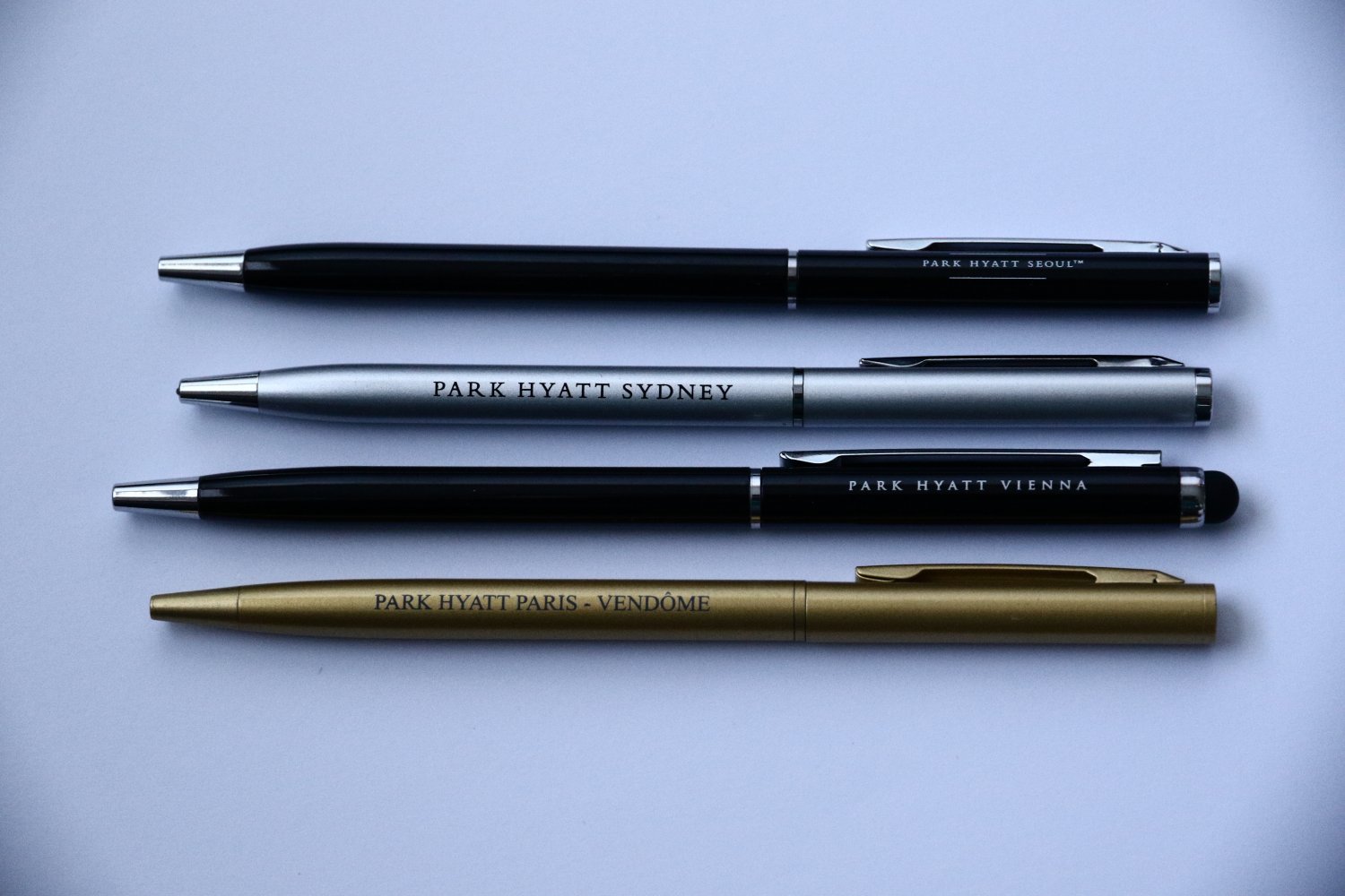 4 Park Hyatt Hotel Pens: Sydney Vienna Paris Seoul Collection Pen Lot Set