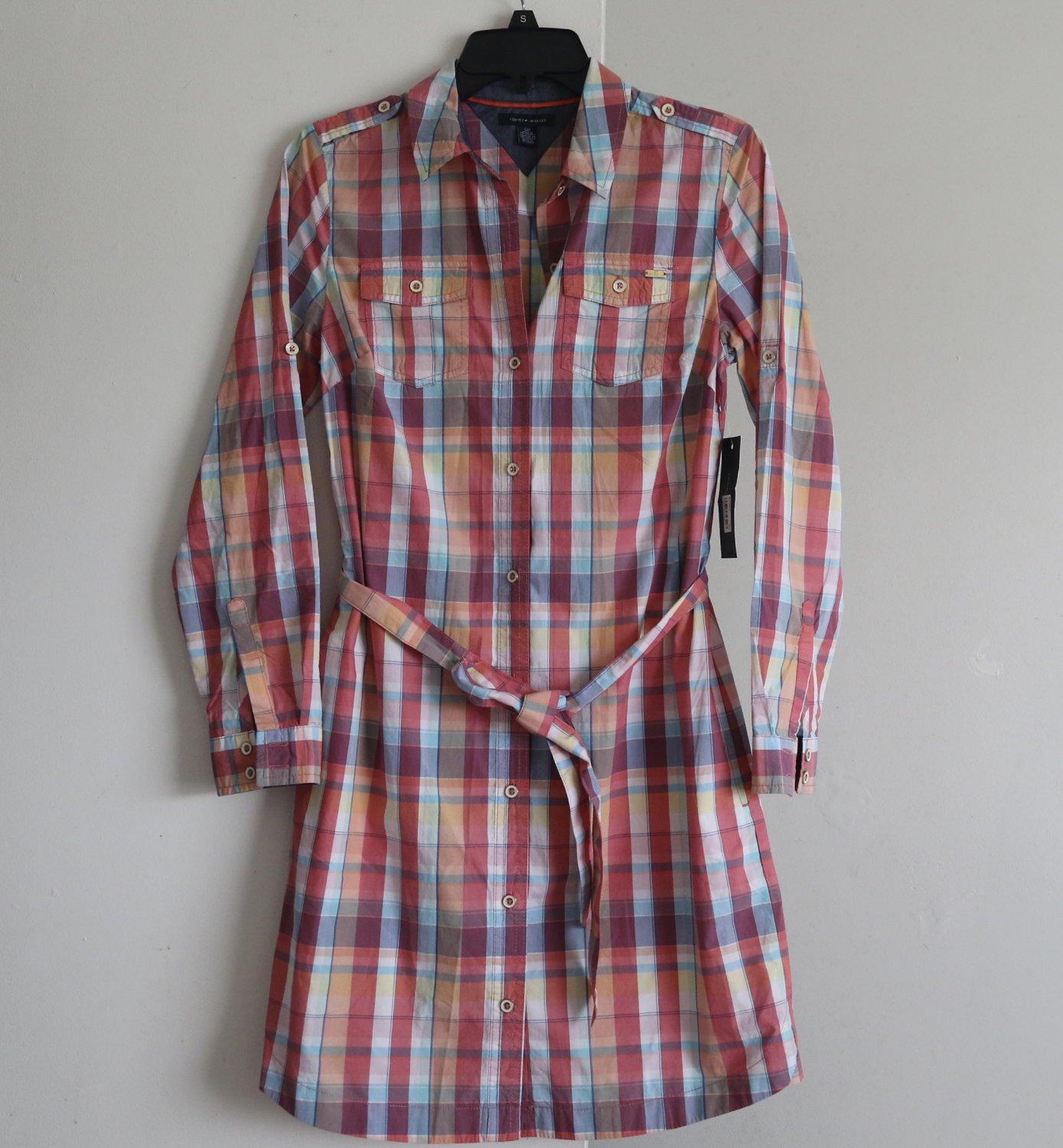 NWT Tommy Hilfiger Women`s Plaid Shirt Dress S 4 6 Cotton Shirtdress New