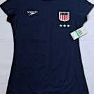 Speedo Women`s T Shirt L Team USA Olympic Navy Blue Cotton Top 15 Ziegler New