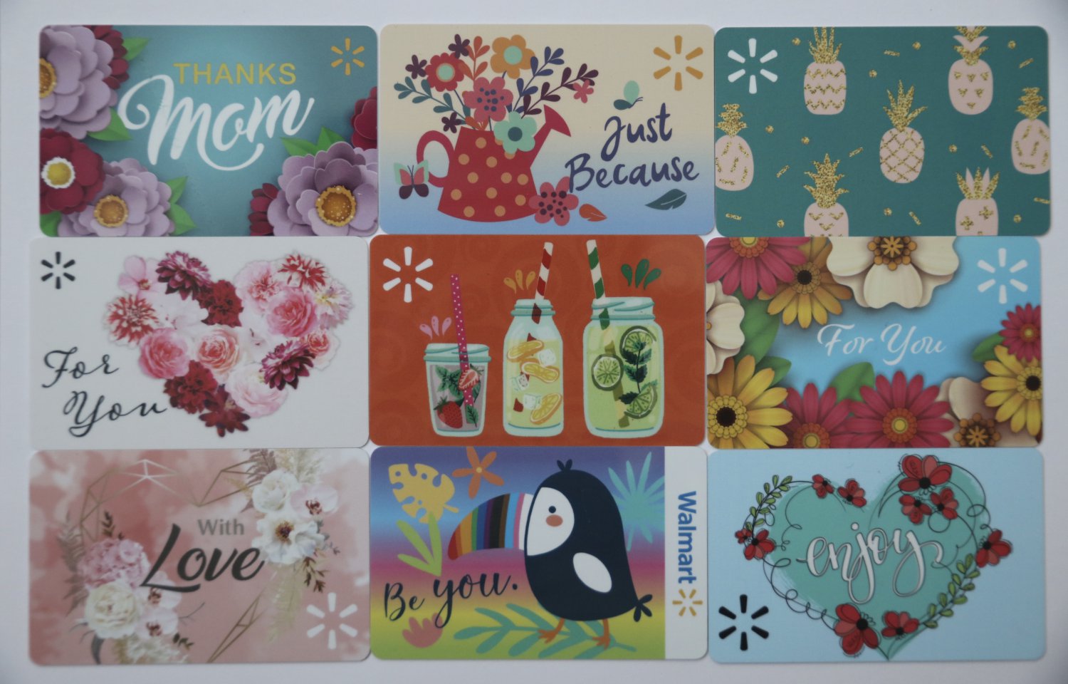 9 Walmart Collectible Gift Card Summer Floral Mom Toucan Empty Cards USA Lot Set