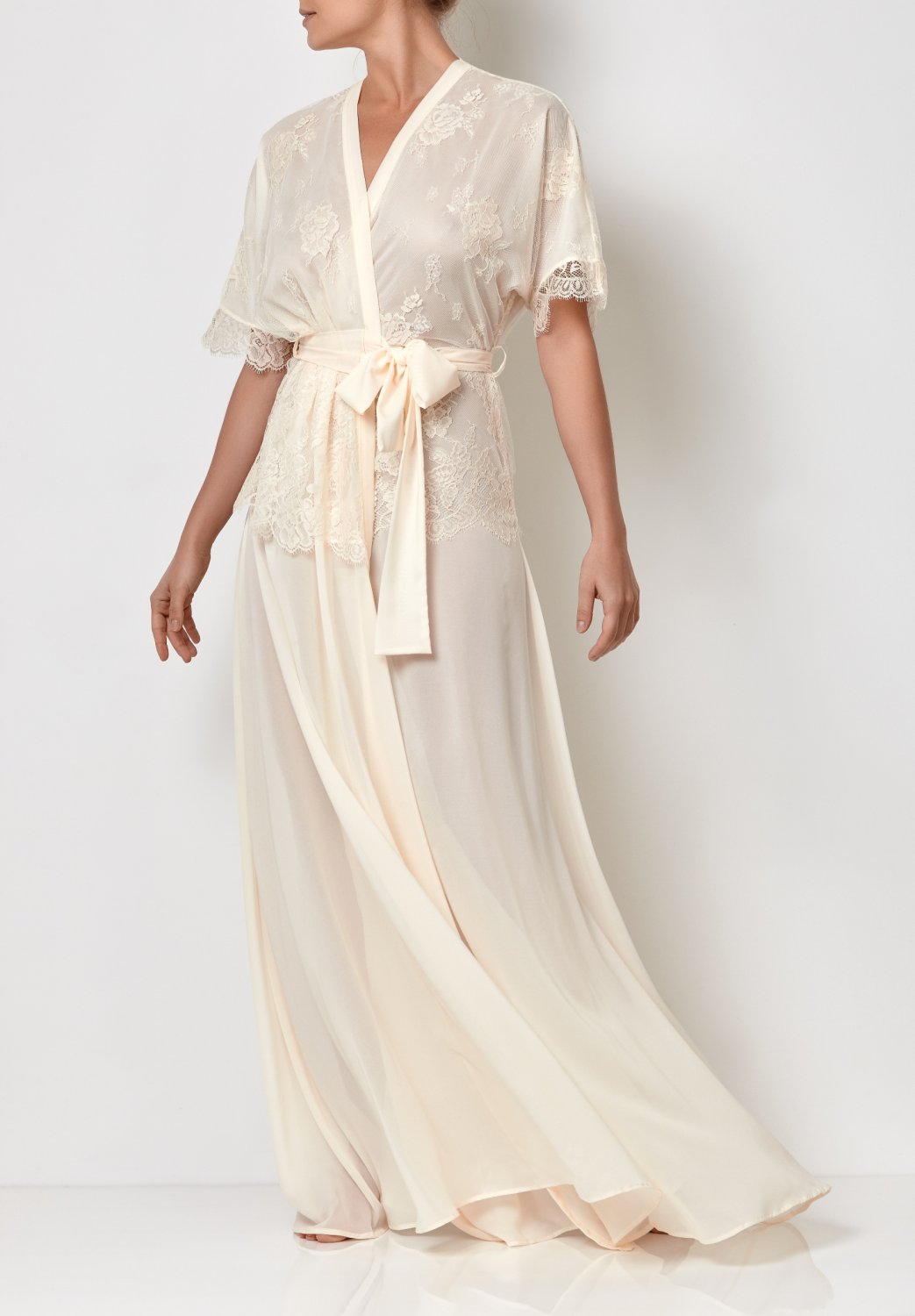 Millesime Dressing Gown SIZE M Robe Bride Robe Lace Robe Long Kimono Robe Loungewear