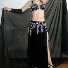 Ameynra Belly Dance Costume Black Velvet Size M Full Set (Bra Skirt Veil) New