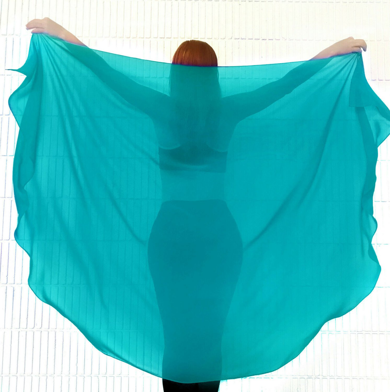 Hal-Circle Veil for Belly Dance. Teal Chiffon. New