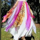 Ameynra Belly Dance Skirt White Pink Chiffon, Animal Print, Size S New OOAK
