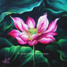 Pink Lotus from LA city park. Original acrylic painting 18x18" by Sofia Goldberg