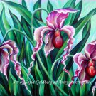 3 Pink orchids. Original acrylic painting 36x18" by Sofia Goldberg