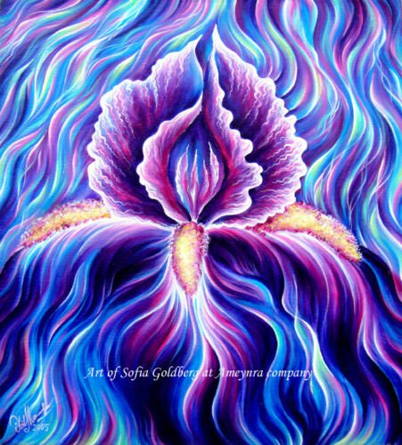 Dancing iris flower. Light energy. Original painting 18x24" by Sofia Goldberg