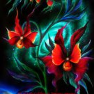 Red orchids from space. Original acrylic painting 18x24" by Sofia Goldberg