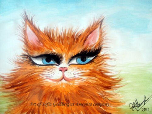 Red-haired Sofia the cat. Original drawing on paper. By Sofia Goldberg