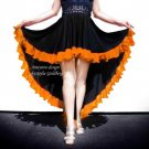 Ameynra High-Low Skirt Asymmetrical. Black Rayon Orange Chiffon Ruffle. New