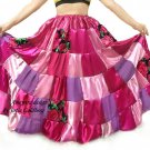 Boho Patchwork Skirt Pink-White-Magenta Satin Chiffon Ameynra Handwork Size M New