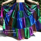 Peacock color Satin Skirt Ameynra Patchwork Size M Long blue green purple brown