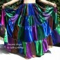 Peacock color Satin Skirt Ameynra Patchwork Size M Long blue green purple brown