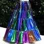Peacock color Satin Skirt Ameynra Patchwork Size M Long blue green purple brown