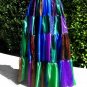 Peacock color Satin Skirt Ameynra Patchwork Size M Long blue green purple brown