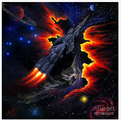 Space shuttle. Flight through the never. Acrylic painting by Sofia Goldberg