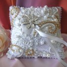 Bridal Wedding Ring Pillow. White wt lace beads brooch rhinestones. Handwork New